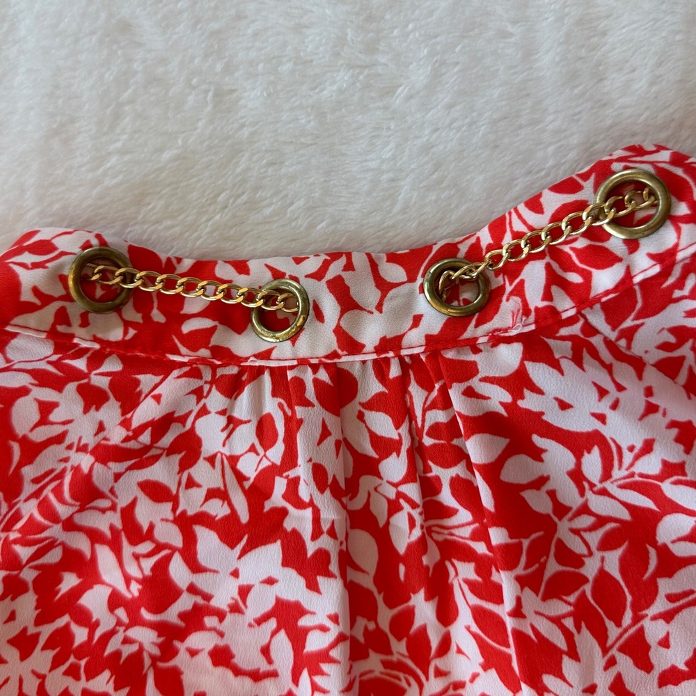 MICHAEL Michael Kors Red Floral‎ Chain Detail Sleeveless Top - Picture 8 of 10